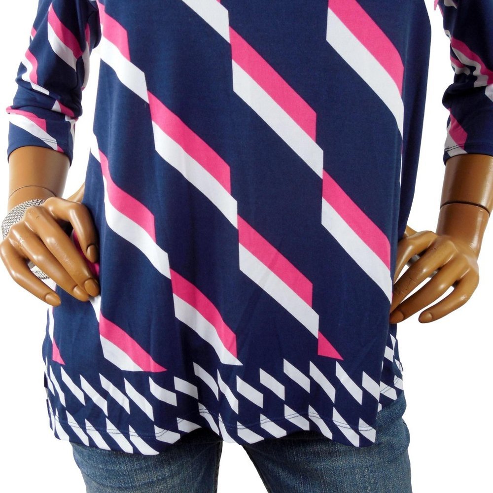 CHICO'S Top S Sz 0 Navy/Pink Stretch Blouse Lightweight 3/4 Sleeve Shirt - Picture 4 of 9